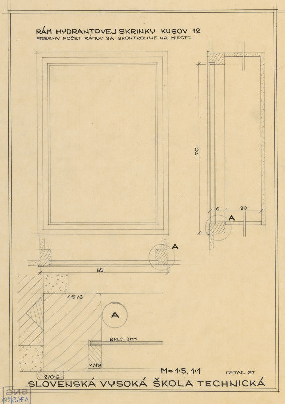 Emil Belluš – Slovenská vysoká škola technická v Bratislave (Fakulta architektúry STU). Hydrantová skrinka. M 1:5, M 1:1.