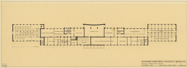 Emil Belluš – Slovenská vysoká škola technická v Bratislave (Fakulta architektúry STU). Pôdorys suterénu. M 1:200