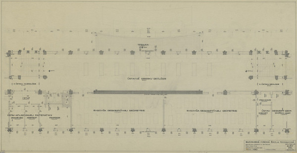 Emil Belluš – Slovenská vysoká škola technická v Bratislave (Fakulta architektúry STU). Pôdorys 2. poschodia (stred). M 1:50