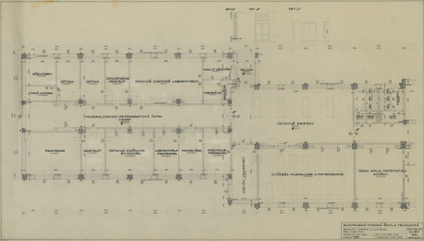 Emil Belluš – Slovenská vysoká škola technická v Bratislave (Fakulta architektúry STU). Pôdorys 2. poschodia (knižničná časť). M 1:50