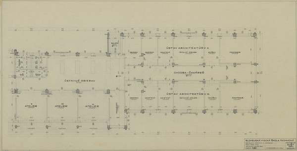 Emil Belluš – Slovenská vysoká škola technická v Bratislave (Fakulta architektúry STU). Pôdorys 4. poschodia (amfiteatrálna časť). M 1:50