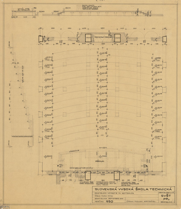 Emil Belluš – Slovenská vysoká škola technická v Bratislave (Fakulta architektúry STU). Úprava podlahy amfiteátru. M 1:50