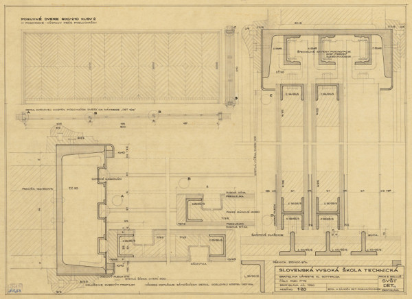 Emil Belluš – Slovenská vysoká škola technická v Bratislave (Fakulta architektúry STU). Posuvné dvere. M 1:20