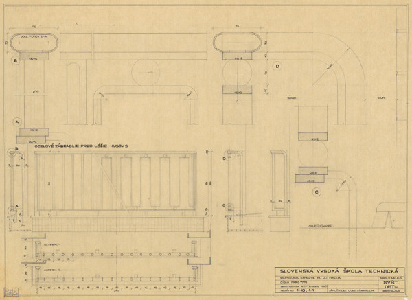 Emil Belluš – Slovenská vysoká škola technická v Bratislave (Fakulta architektúry STU). Oceľové zábradlie. M 1:10, M 1:1