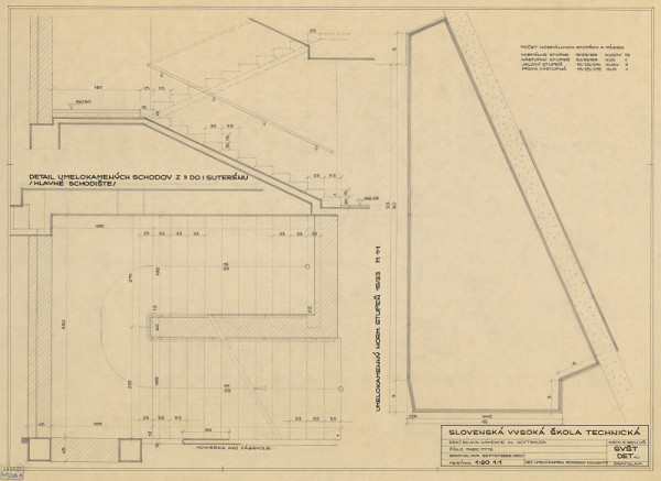 Emil Belluš – Slovenská vysoká škola technická v Bratislave (Fakulta architektúry STU). Detail schodov do krytu. M 1:20, M 1:1