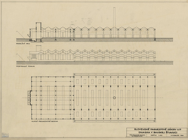 Emil Belluš – Magnezitové závody Dinas v Banskej Belej. Prevádzková budova, Alternatíva 3. M 1:400.