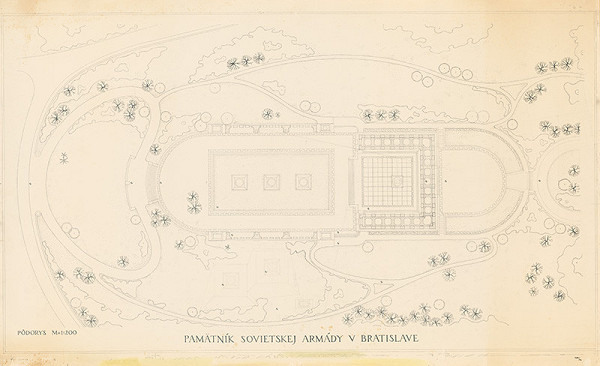 Emil Belluš – Pamätník padlých hrdinov na Slavíne v Bratislave. Pôdorys. M 1:200,