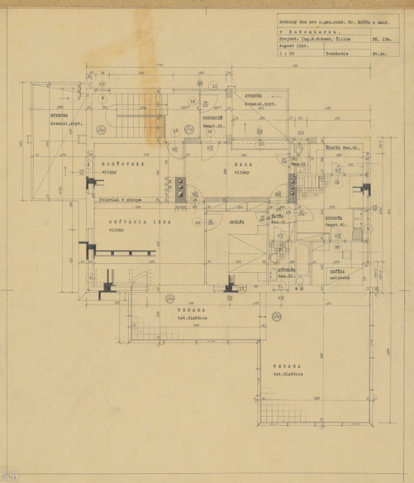 Michal Maximilián Scheer – Rodinný dom generálneho riaditeľa Fr. Kouta v Ružomberku. Pôdorys poschodia. M 1:50