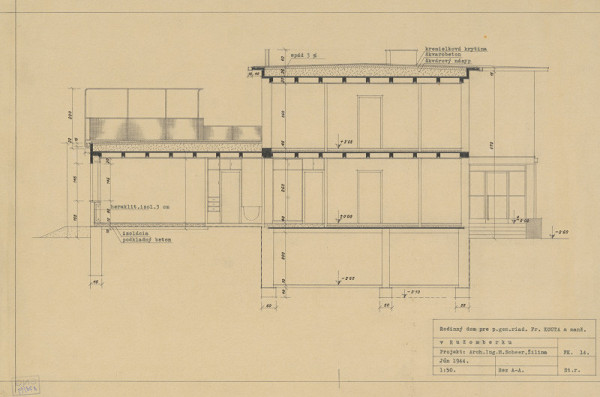 Michal Maximilián Scheer – Rodinný dom generálneho riaditeľa Fr. Kouta v Ružomberku. Rez A-A´. M 1:50