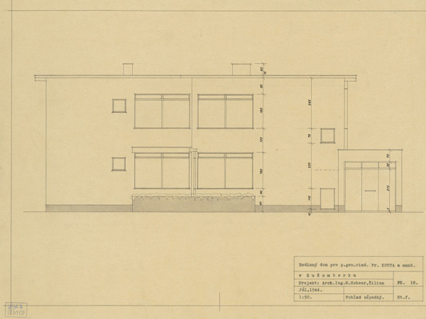 Michal Maximilián Scheer – Rodinný dom generálneho riaditeľa Fr. Kouta v Ružomberku. Západný pohľad. M 1:50