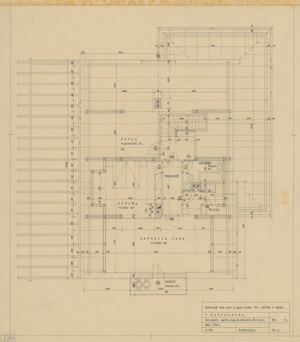 Michal Maximilián Scheer – Rodinný dom generálneho riaditeľa Fr. Kouta v Ružomberku. Pôdorys podkrovia. M 1:50