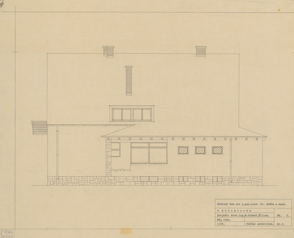 Michal Maximilián Scheer – Rodinný dom generálneho riaditeľa Fr. Kouta v Ružomberku. Severovýchodný pohľad. M 1:50