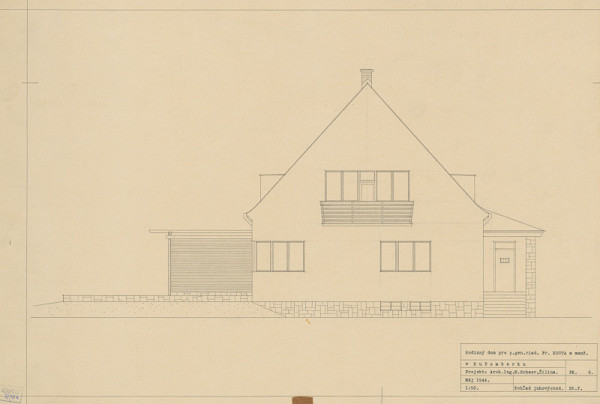 Michal Maximilián Scheer – Rodinný dom generálneho riaditeľa Fr. Kouta v Ružomberku. Juhovýchodný pohľad. M 1:50
