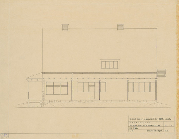 Michal Maximilián Scheer – Rodinný dom generálneho riaditeľa Fr. Kouta v Ružomberku. Juhozápadný pohľad. M 1:50