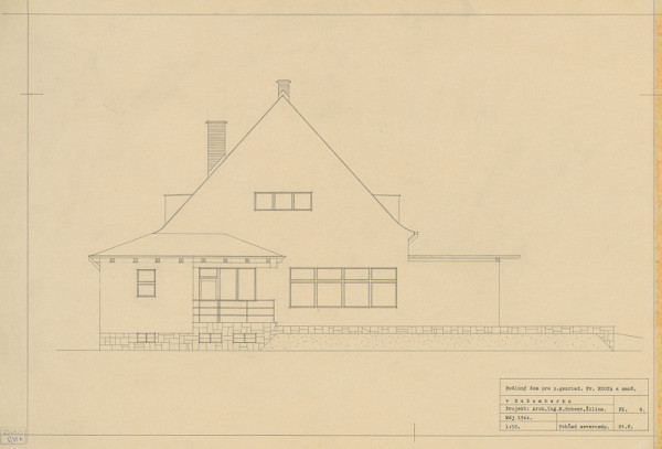Michal Maximilián Scheer – Rodinný dom generálneho riaditeľa Fr. Kouta v Ružomberku. Severozápadný pohľad. M 1:50