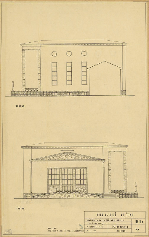 Ján Štefanec, Pavel Andrík – Administratívna budova Dunajského veľtrhu v Bratislave. Pohľad. M 1:100.