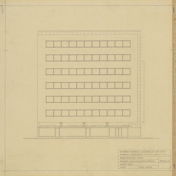 Michal Maximilián Scheer – Administratívna budova, Ružomberok. Pohľad. M 1:100