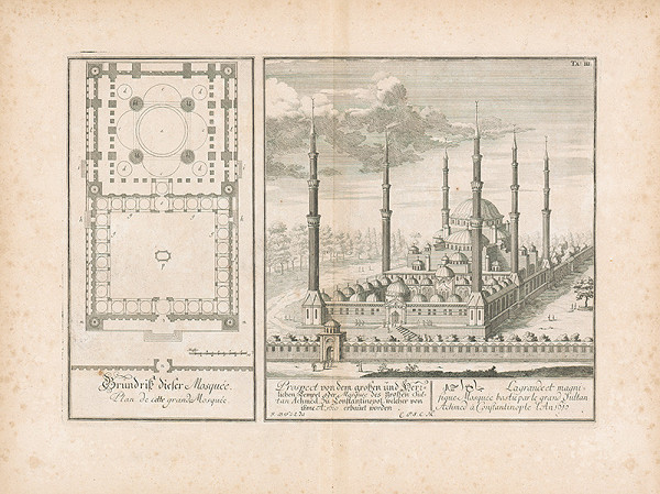 Johann Bernhard Fischer von Erlach – Pohľad mešitu veľkého sultána Ahmeda v Konštantínopole