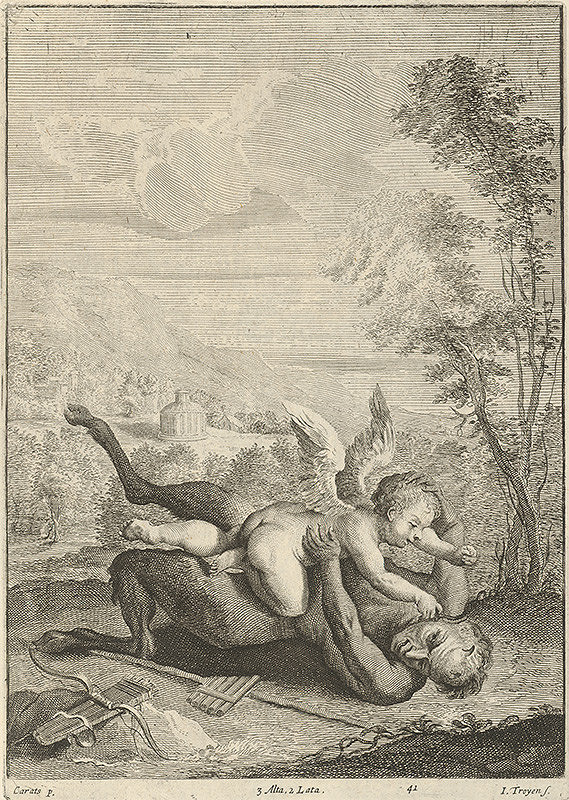 Annibale Carracci, Jan van Troyen, David Teniers ml. – Zápas amora s faunom