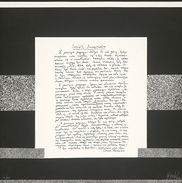 Rodolfo Aguero – Dvojlist z argentínskeho portfólia Correspondence - Societé Imaginaire s textom Jaceka Bochenského, 1991