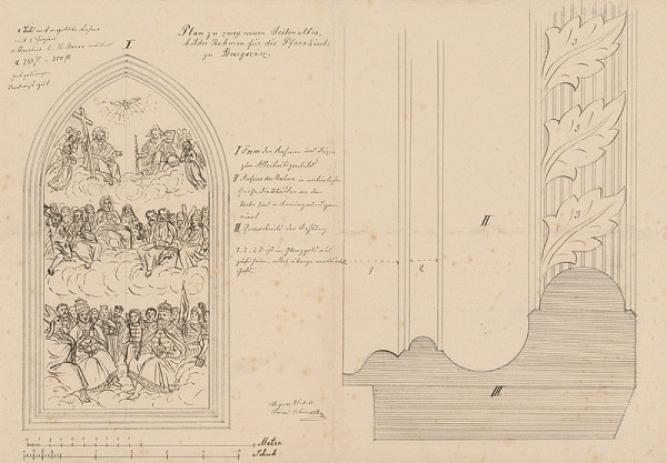 Konrád Švestka – Plán na dva oltáre (bočný oltár) a rámy pre farský kostol v Berehovciach