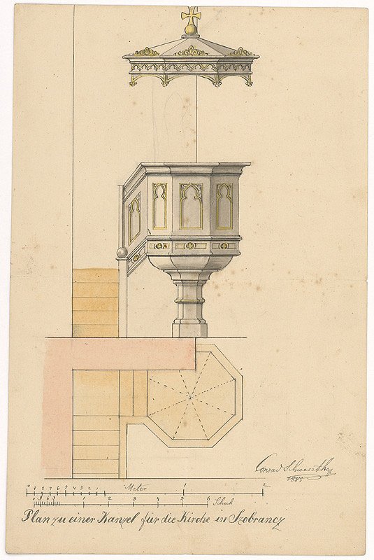 Konrád Švestka – Plán na kazateľnicu kostola v Sobranciach