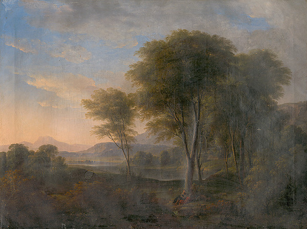 Nemecký maliar zo začiatku 19. storočia – Romantická krajina so stromom v pozadí