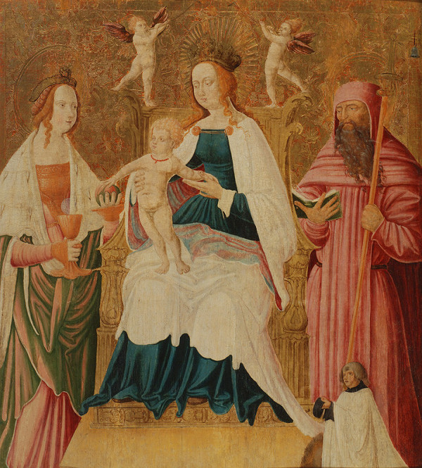 Neznámy maliar, maliar z 1. štvrtiny 16. storočia Podunajská škola – Tróniaca Madona so svätou Barborou (?) a svätým Antonom