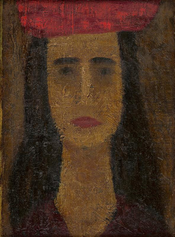 Ervín Semian – Portrét mladej dámy v červenom klobúku