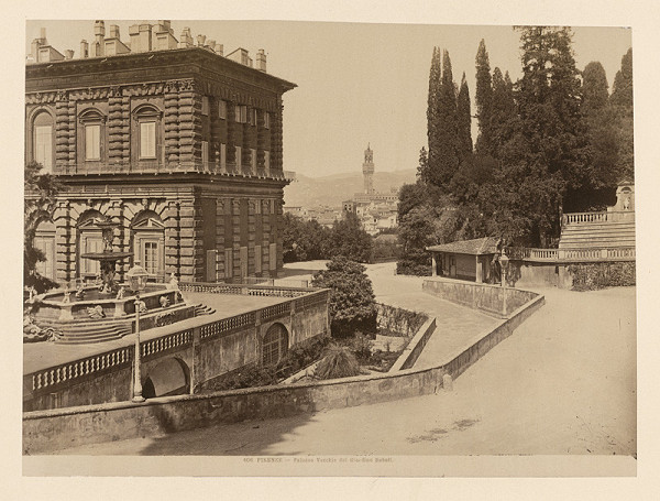 Neznámy autor – Florencia. Palác Vecchio z Boboliho záhrady (Palazzo Vecchio, Giardino di Boboli)