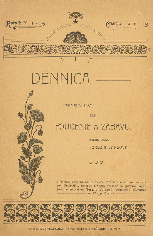 Neznámy autor – Dennica. Ženský list pre poučenie a zábavu