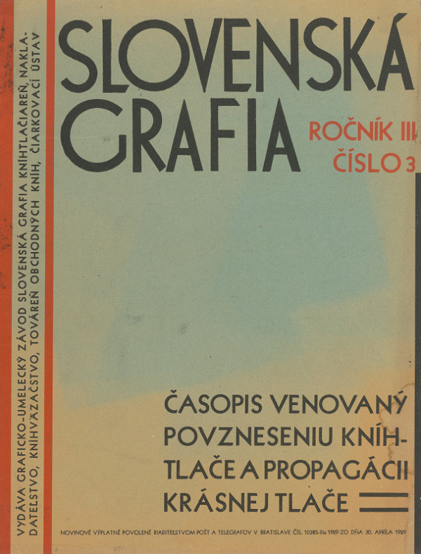 Ľudovít Fulla, Karol Jaroň – Slovenská grafia, ročník III, č. 3. Časopis venovaný povzneseniu kníhtlače a propagácii krásnej tlače.