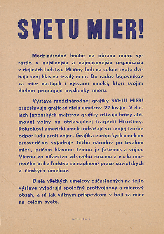 Slovenský autor – Svetu mier !