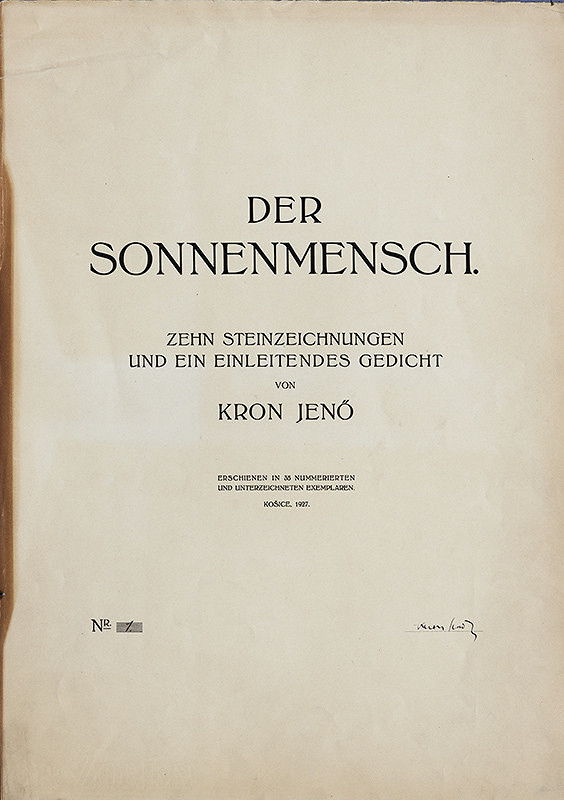Eugen Krón – Úvodná strana k cyklu Muž slnka s údajmi o vydaní 10 litografií